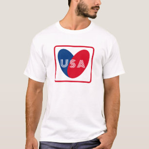 T-shirt Amour USA Patriotique Rouge Blanc Bleu Coeur Simpl