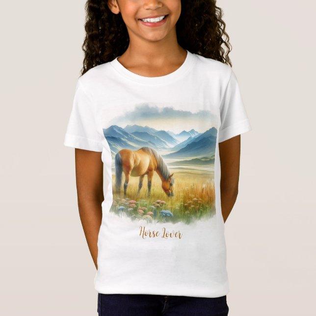 T-Shirt Amoureuse de chevaux aquarelle fille  (Devant)