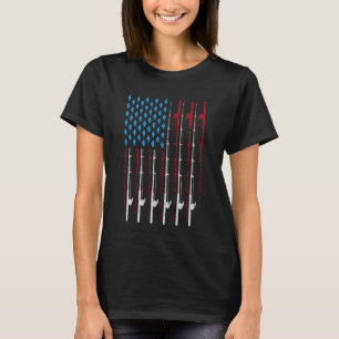 T-shirt Amoureux de canne à pêche pour basse Flag américai