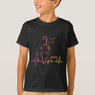 T-shirt Amoureux de chat au rythme cardiaque Silhouette d'