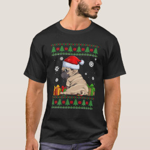 T-shirt Amoureux de chien drôle Carlin mignon Santa Hat ma