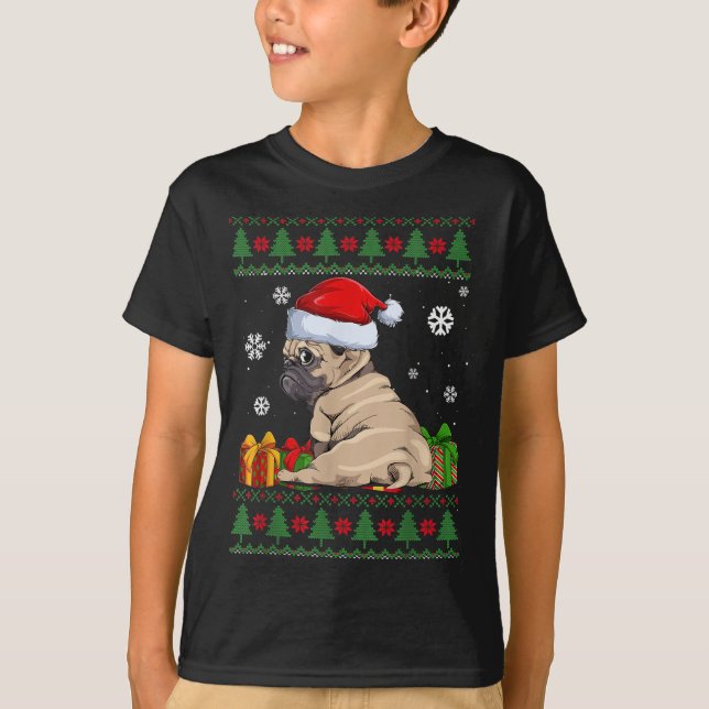 T-shirt Amoureux de chien drôle Carlin mignon Santa Hat ma (Devant)