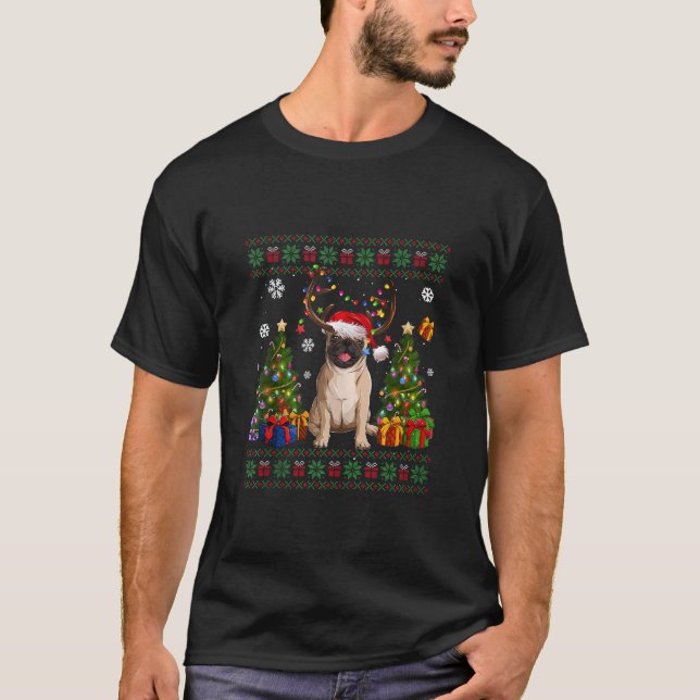 T-shirt Amoureux de chien drôle Carlin mignon Santa Hat ma (Devant)