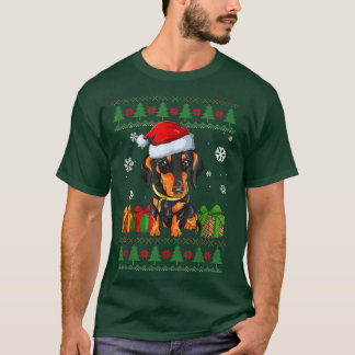 T-shirt Amoureux de chien drôle Dachshund Santa Hat Ugly C