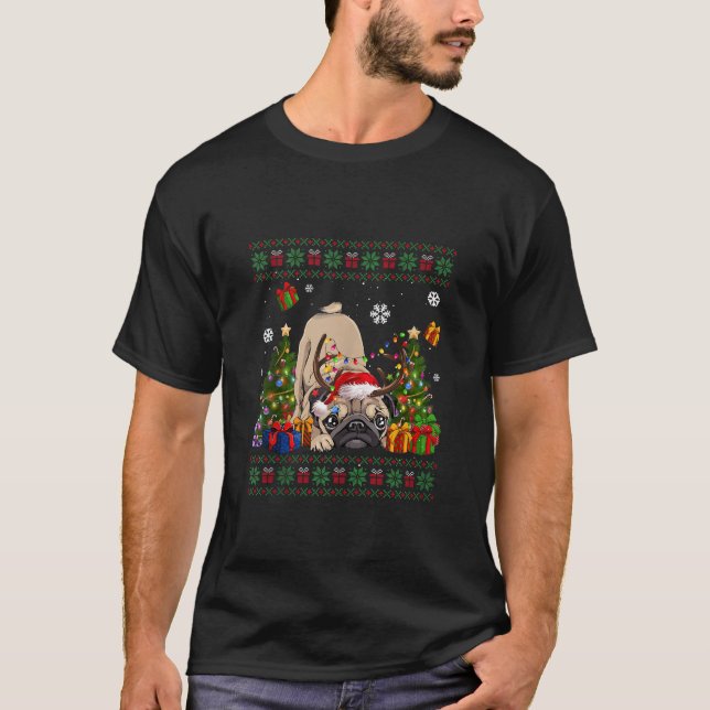 T-shirt Amoureux de chien drôle Français Santa Hat Vilain  (Devant)