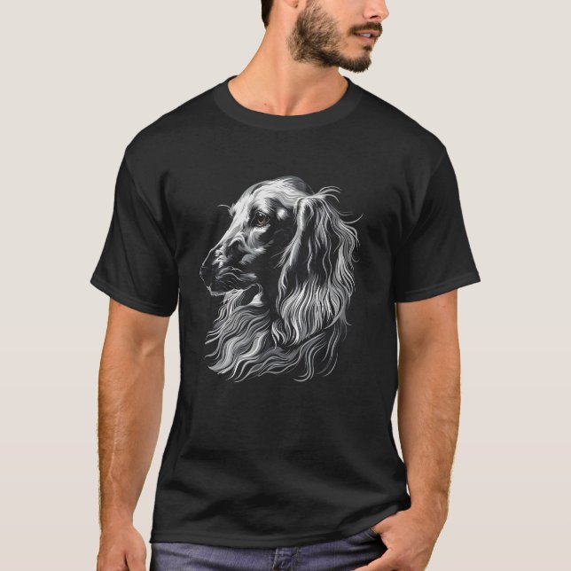 T-shirt Amoureux de chien teckel silhouette de poils longs (Devant)