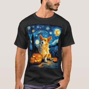 T-shirt Amoureux de chiens Corgi Peinture de van gogh nuit