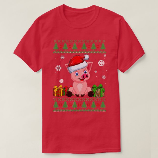 T-shirt Amoureux de cochon drôle Cute Cochon Santa Hat Vil (Design devant)