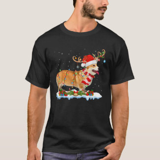 T-shirt Amoureux de Corgi Éclairage Chapeau de Renne de No