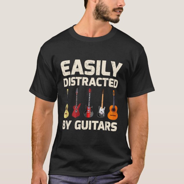 T-shirt Amoureux De Guitare Facilement Distrait Par Les Gu (Devant)