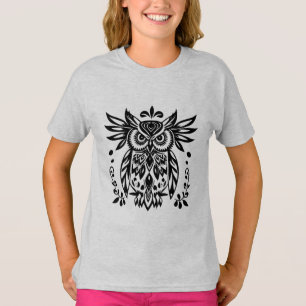 T-shirt Amoureux de hiboux Rustique Bois Noir Blanc Bohème