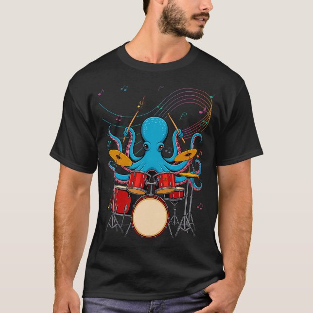T-shirt Amoureux de la musique Octopus Drums Drôle (Devant)