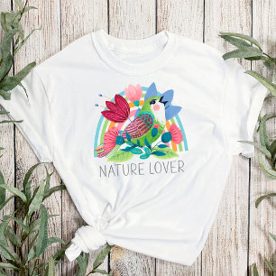 T-shirt Amoureux de la nature Aquarelle Oiseau Fleurs Arc-