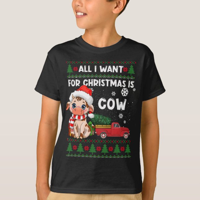 T-shirt Amoureux de la vache drôle Cute Cow Santa Hat Vila (Devant)