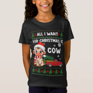 T-Shirt Amoureux de la vache drôle Cute Cow Santa Hat Vila