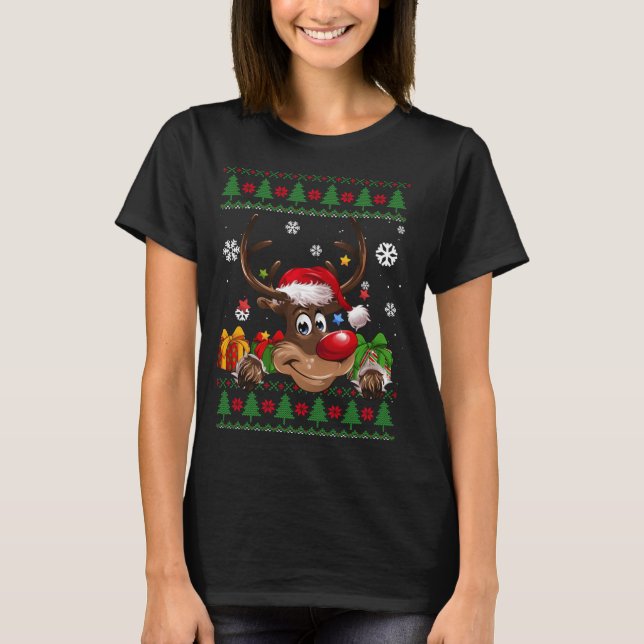 T-shirt Amoureux de rennes drôle Santa Hat Vilain Noël (Devant)