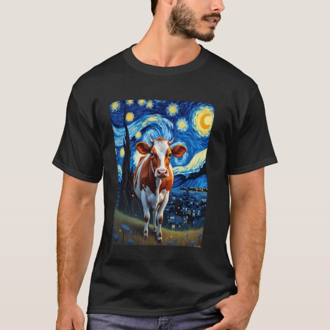 T-shirt Amoureux des animaux de bovine de vache de nuit ét (Devant)