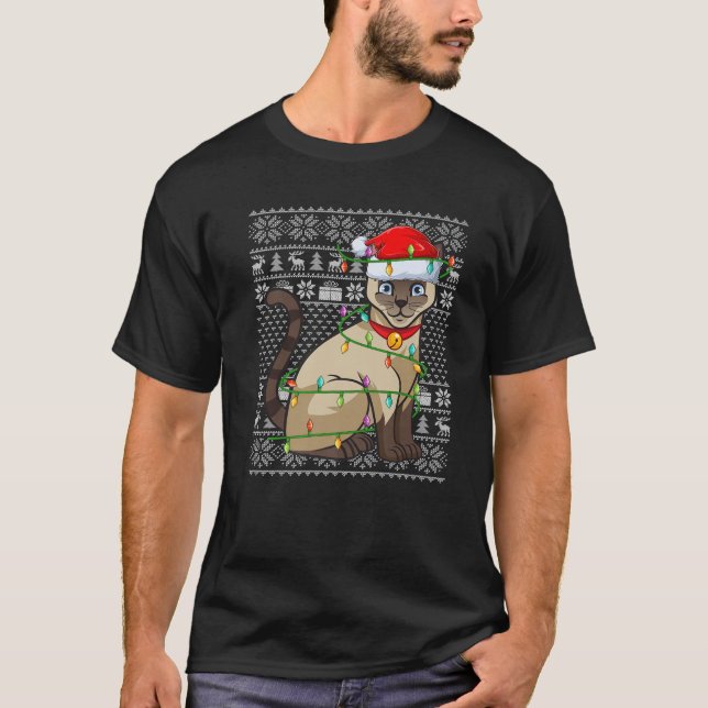 T-shirt Amoureux des animaux de chats de Siamese Père Noël (Devant)