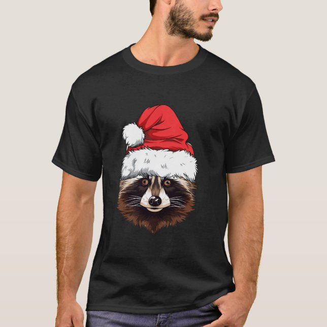 T-shirt Amoureux des animaux du raton laveur Noël Chapeau  (Devant)