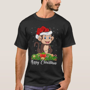 T-shirt Amoureux des animaux singe correspondant Santa Hat