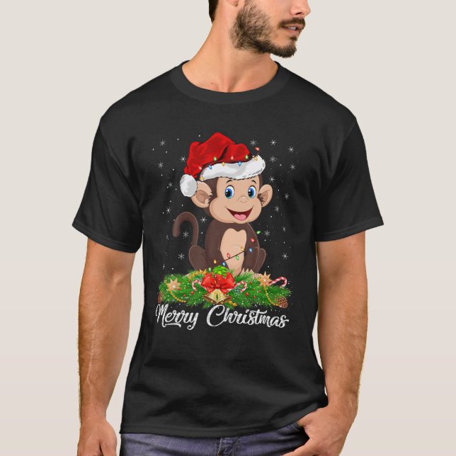 T-shirt Amoureux des animaux singe correspondant Santa Hat (Devant)