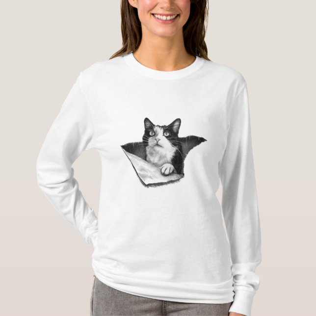 T-shirt amoureux des chats 3D Tuxedo Kitten hommes noirs e (Devant)