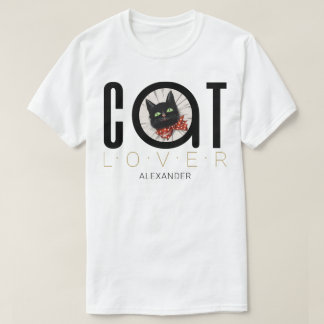 T-shirt Amoureux des chats Black Red Green Bow Cravate Nom