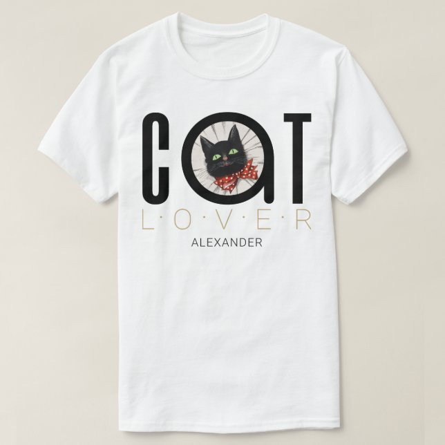T-shirt Amoureux des chats Black Red Green Bow Cravate Nom (Design devant)