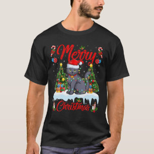 T-shirt Amoureux des chats bleu russe Éclairage Père Noël 