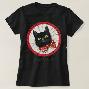 T-shirt Amoureux des chats Bow Cravate rouge noir vert Nom