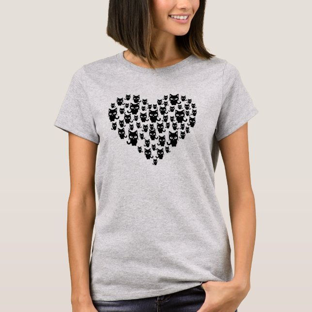 T-shirt Amoureux des chats Chats Noirs Coeur Femmes (Devant)