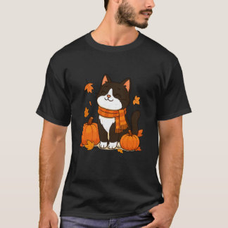 T-shirt Amoureux des chats Citrouille Feuilles d'automne S