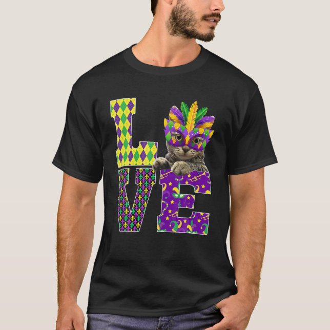T-shirt Amoureux des chats I Love Mardi Gras Costume Masqu (Devant)
