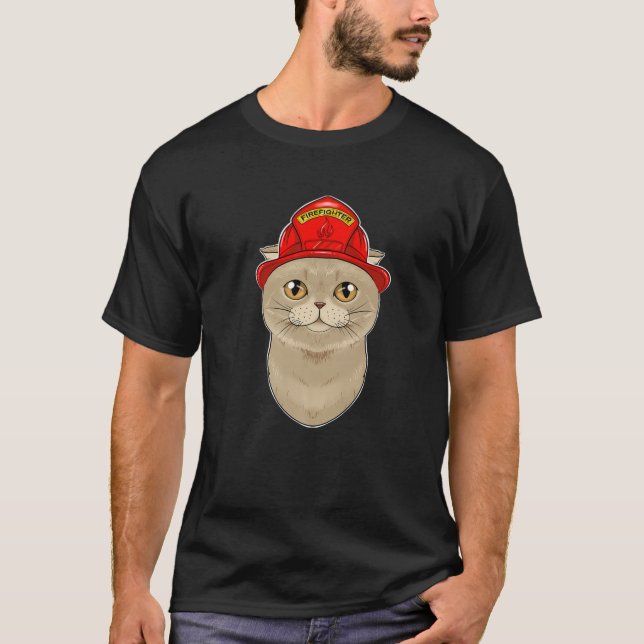 T-shirt amoureux des chats I pompier Chat I pompier Scotti (Devant)