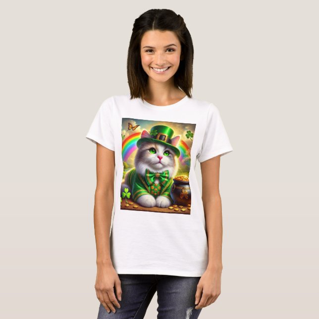 T-shirt Amoureux des chats irlandais Cat Leprechau (Devant entier)