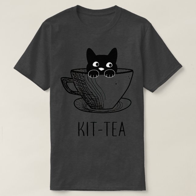 T-shirt Amoureux des chats Kit-Thé, Chat Noir Mignonne Et  (Design devant)