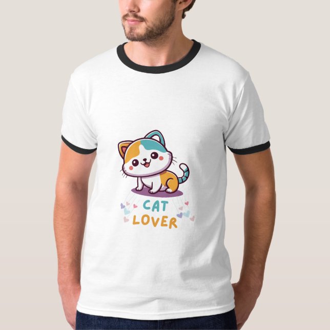 T-shirt Amoureux des chats multicolore (Devant)