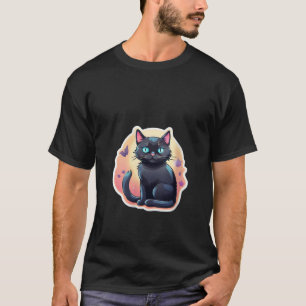T-shirt Amoureux des chats noir avec Blue Eyes Funny Black