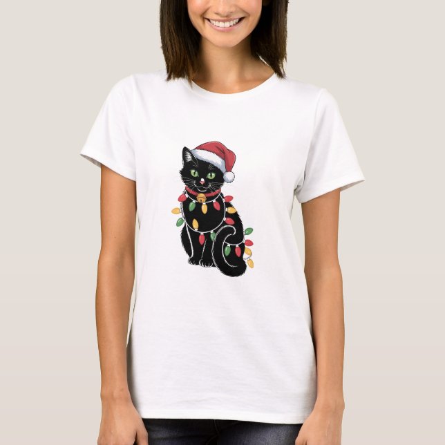 T-shirt Amoureux des chats noir Noël Kitten Cadeau Chat Ma (Devant)