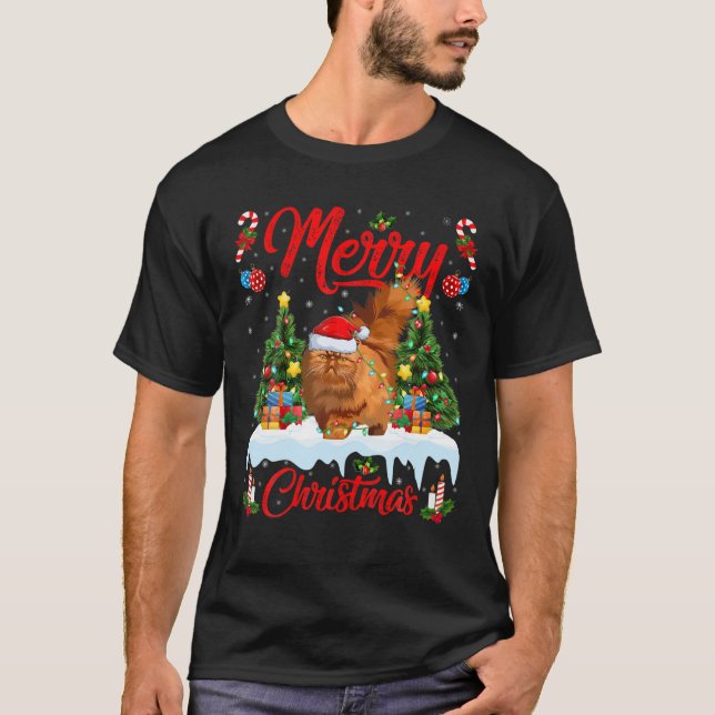 T-shirt Amoureux des chats perse Xmas Éclairage Père Noël  (Devant)