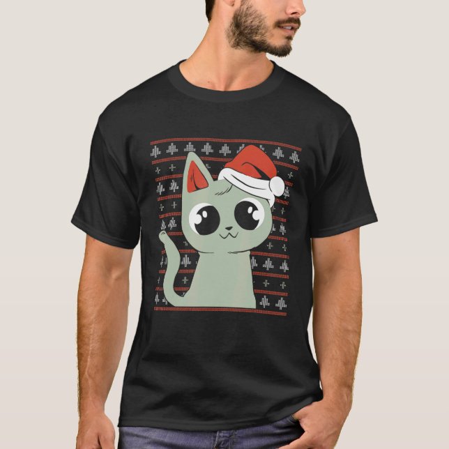 T-shirt Amoureux des chats pull moche chat portant un chap (Devant)