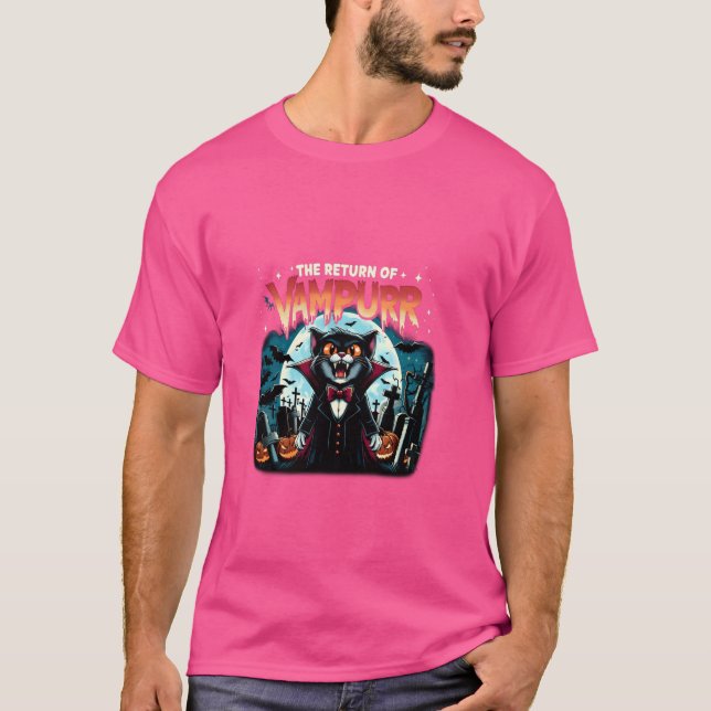 T-shirt Amoureux des chats rétro Halloween Chat Vampire Le (Devant)