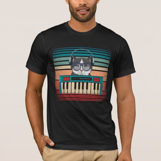 T-shirt Amoureux des chats Synthesizer Keyboard Music Prod (Devant)