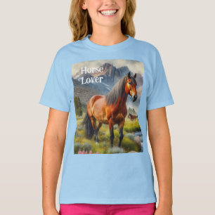 T-shirt Amoureux des Chevaux Marron Mustang Enfants