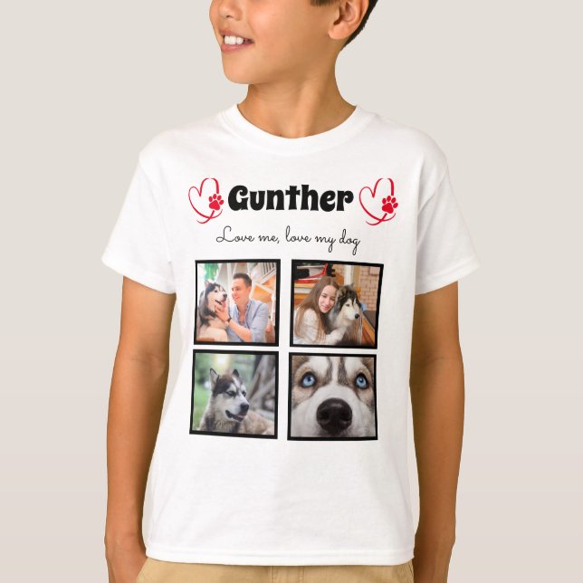 T-shirt Amoureux des chiens 4 photo collage customisé tshi (Devant)