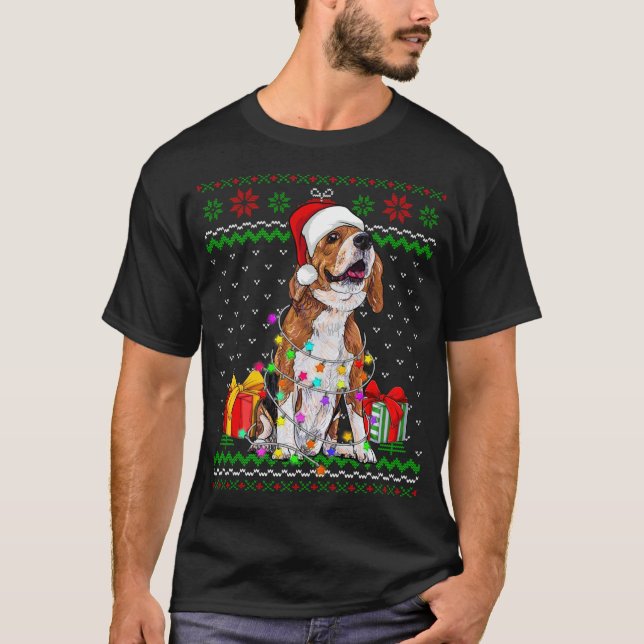 T-shirt Amoureux des chiens Beagle des lumières de Noël mo (Devant)