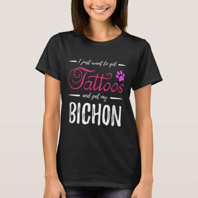 T-shirt Amoureux des chiens Bichon Tattoo drôle Chien Mama (Devant)