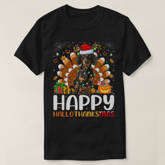 T-shirt Amoureux des chiens Dachshund Halloween Christmas  (Design devant)