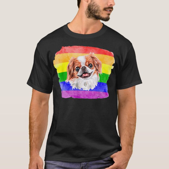 T-shirt Amoureux des chiens gay japonais Chin LGBTQ Pride  (Devant)