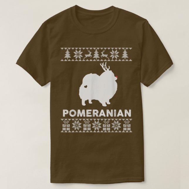 T-shirt Amoureux des chiens Poméranien Xmas Reindeer Noël  (Design devant)